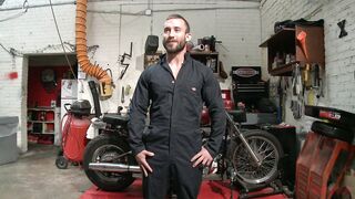 Muscled mechanic, bound, fucked from both ends
